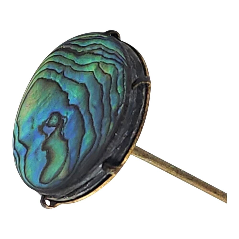 Vintage Abalone Shell Hat Pin Long Stick Pin Iridescent Estate Jewelry